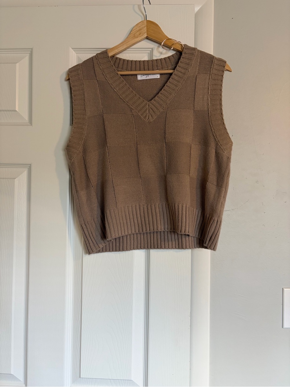 Carly Jean Los Angeles Taupe/Brown V-Neck Sweater Vest